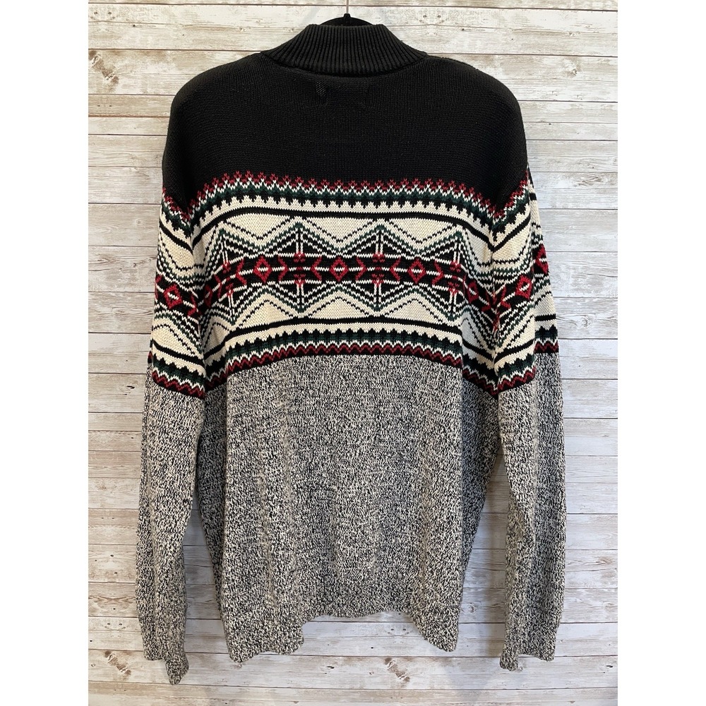 Chaps Ralph Lauren Mens XXL Sweater Fair Isle Nordic Gray Mock Neck 3 Button - Picture 5 of 14